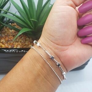 925 Sterling Silver Double Layer Star Beads Fine Bracelet